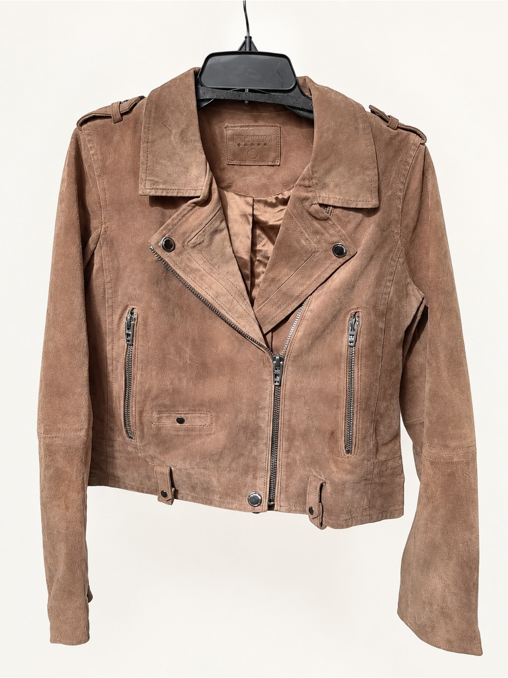 BLANKNYC French Taupe Genuine Suede Moto Jacket Size L